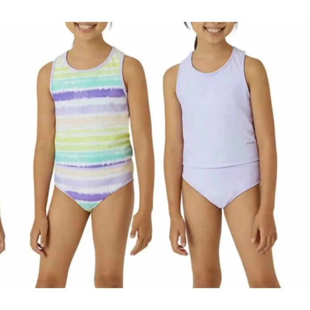 Eddie Bauer Girls 2 Piece Reversible Swimsuit Set Pastel Lilac Size Small (7/8)